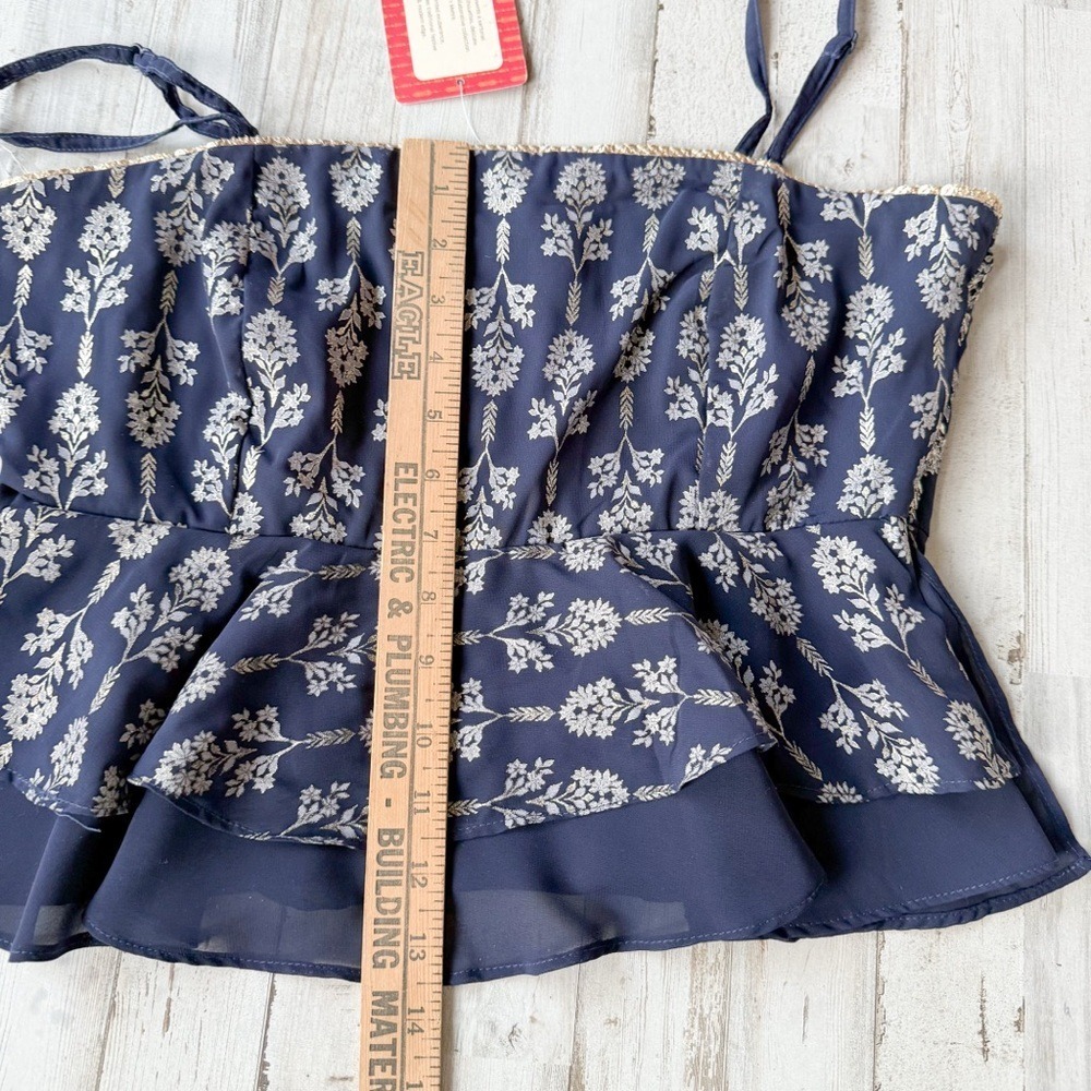 Ridhi Mehra x Indya Navy Blue Peplum Cami Top Metallic Floral Women's M NWT - Picture 13 of 16